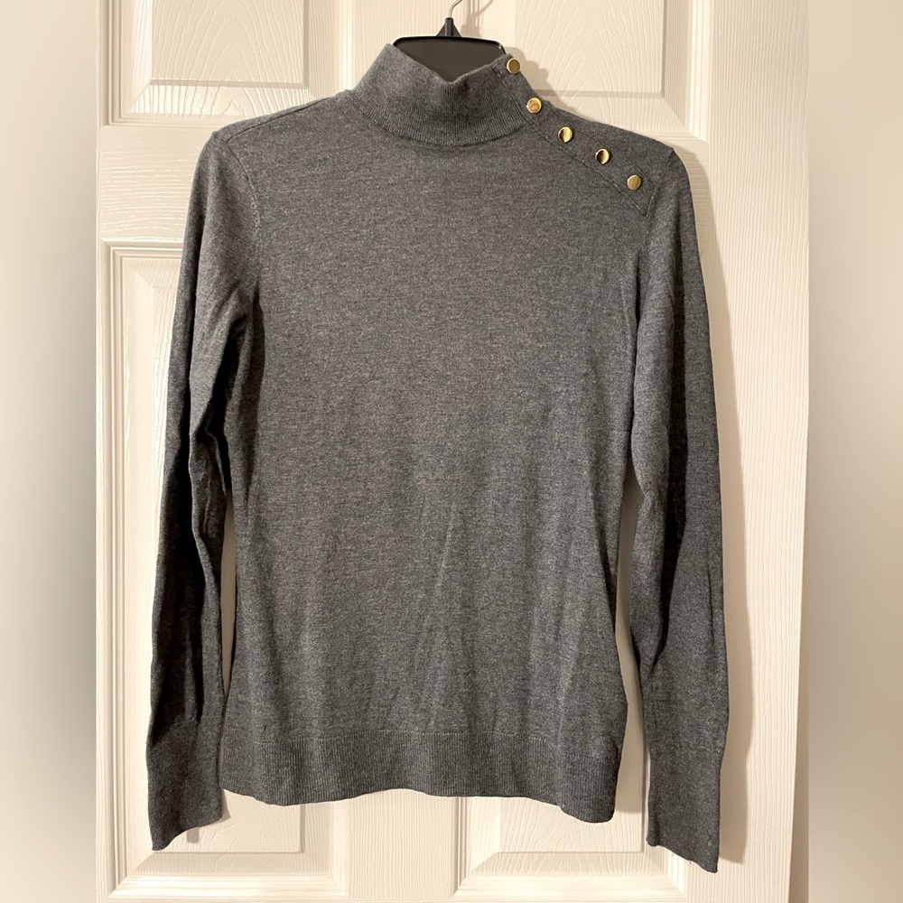 H & M Grey Turtleneck Sweater Long Sleeve Gold Buttons